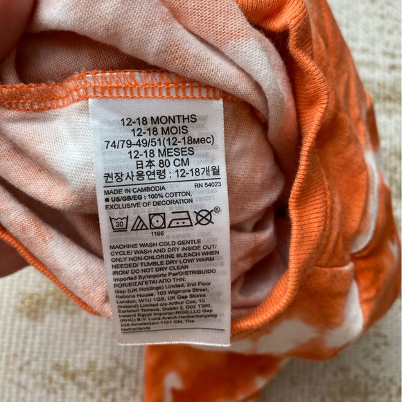 BABY GAP Orange White Tie-Dye Baby Henley Summer Romper | Size 12-18 Months - Picture 6 of 6